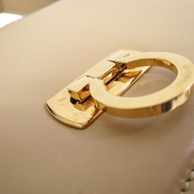 Pre Owned Salvatore Ferragamo Beige Leather Gancini Shoulder Bag
