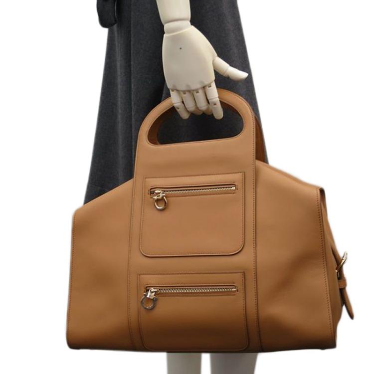 Pre Owned Salvatore Ferragamo Brown Leather Bowling Bag