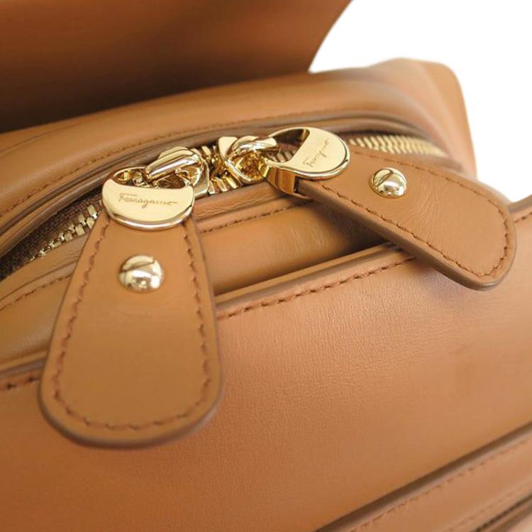 Pre Owned Salvatore Ferragamo Brown Leather Bowling Bag