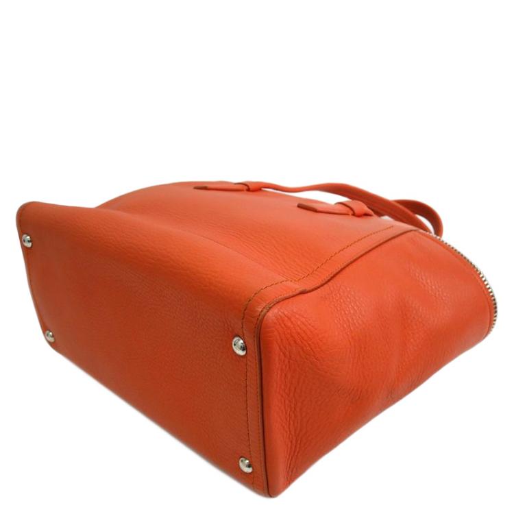 Pre Owned Salvatore Ferragamo Orange Calf Leather Verve Tote