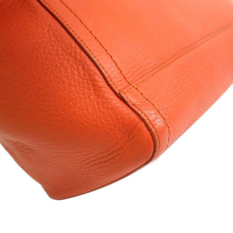 Pre Owned Salvatore Ferragamo Orange Calf Leather Verve Tote