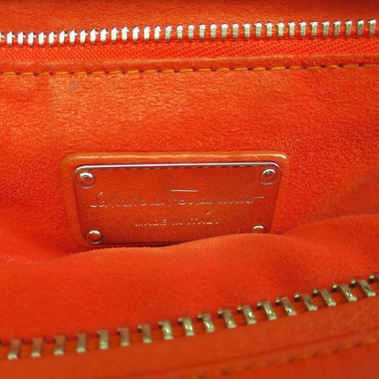 Pre Owned Salvatore Ferragamo Orange Calf Leather Verve Tote