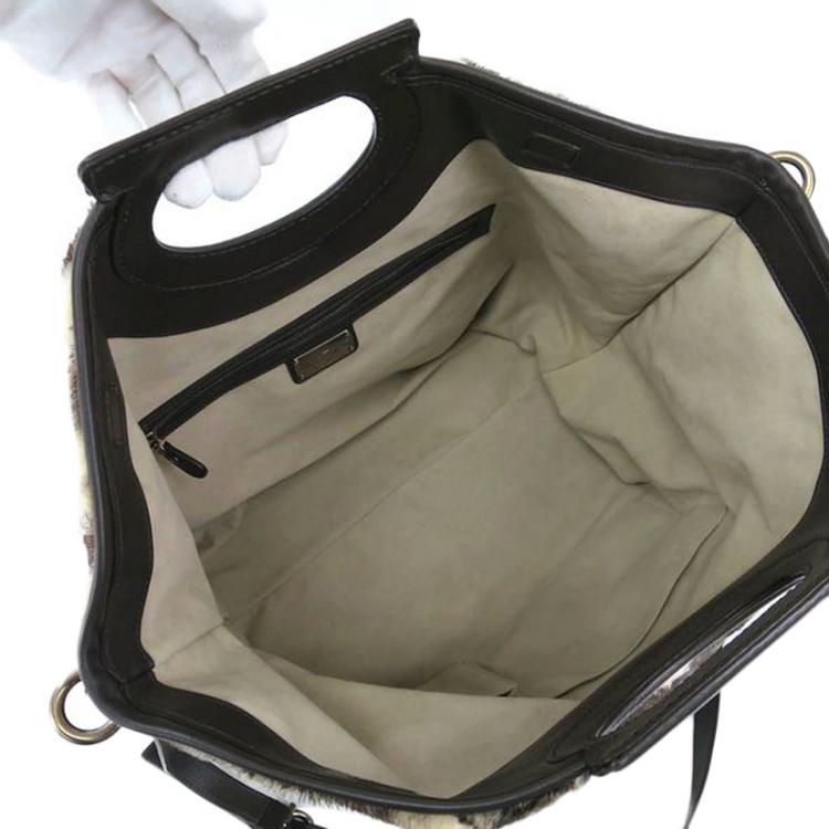 Pre Owned Salvatore Ferragamo White/Brown Fur Fiammetta Tote