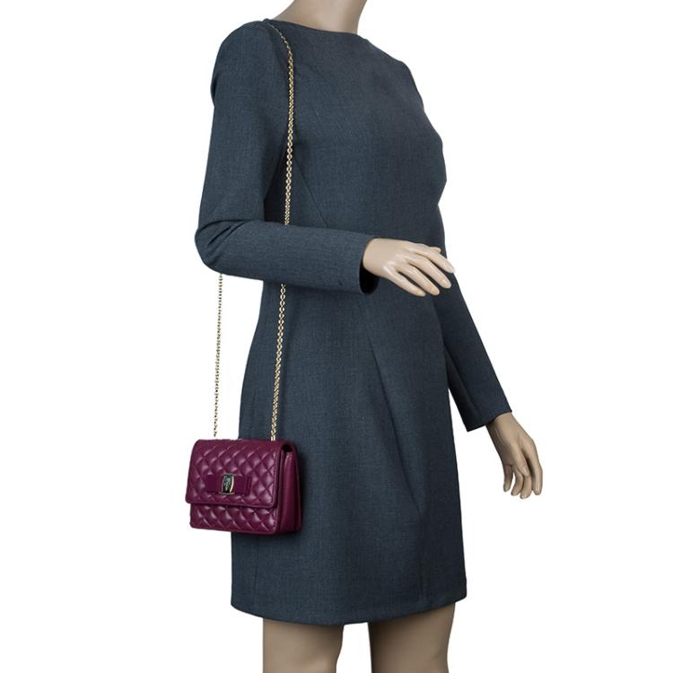 Pre Owned Salvatore Ferragamo Burgundy Quilted Leather Ginny Shoulder Bag