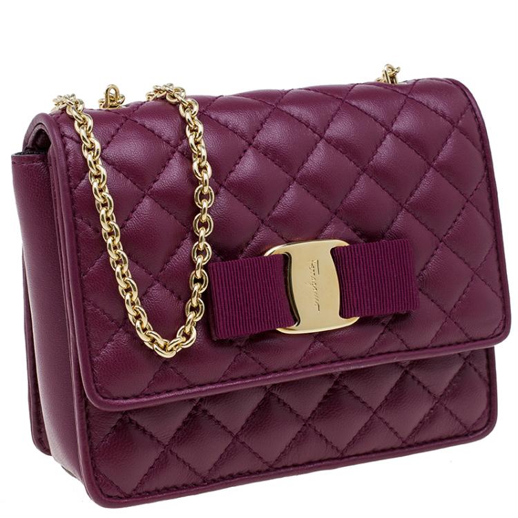 Pre Owned Salvatore Ferragamo Burgundy Quilted Leather Ginny Shoulder Bag