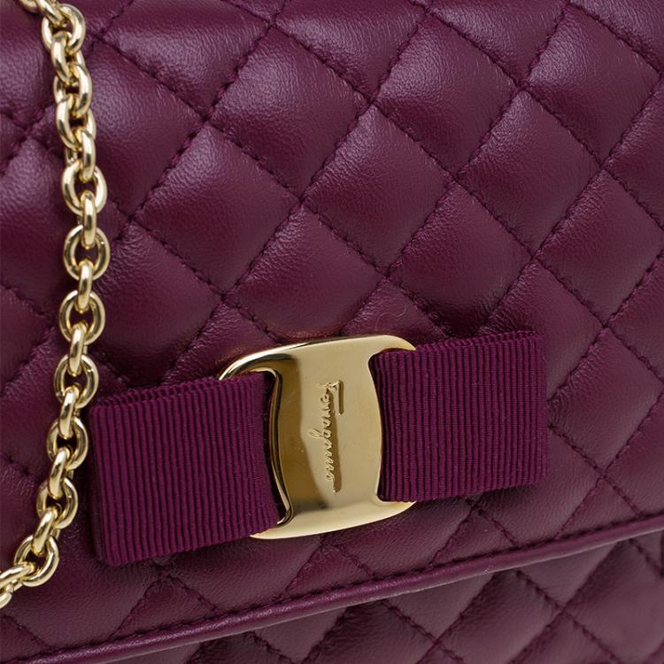 Pre Owned Salvatore Ferragamo Burgundy Quilted Leather Ginny Shoulder Bag