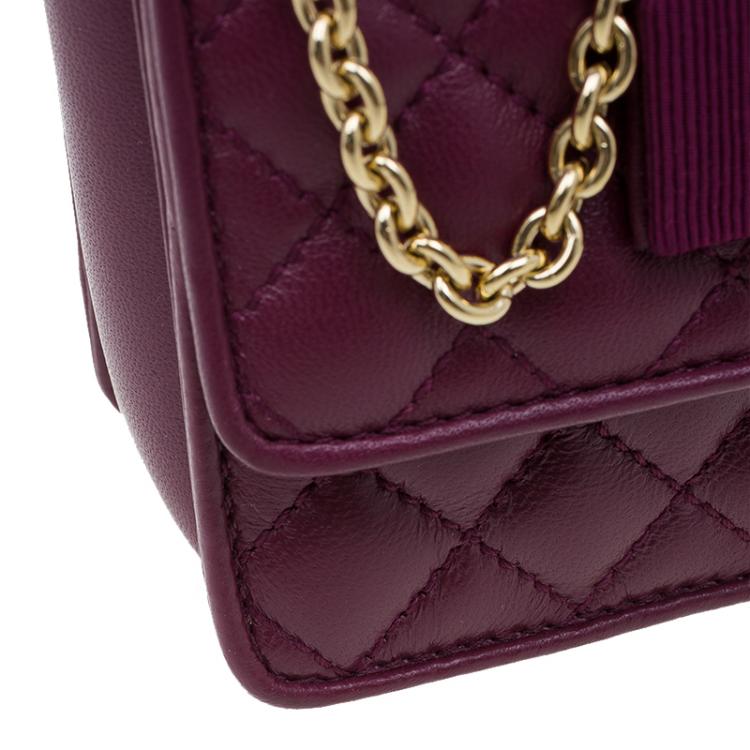 Pre Owned Salvatore Ferragamo Burgundy Quilted Leather Ginny Shoulder Bag