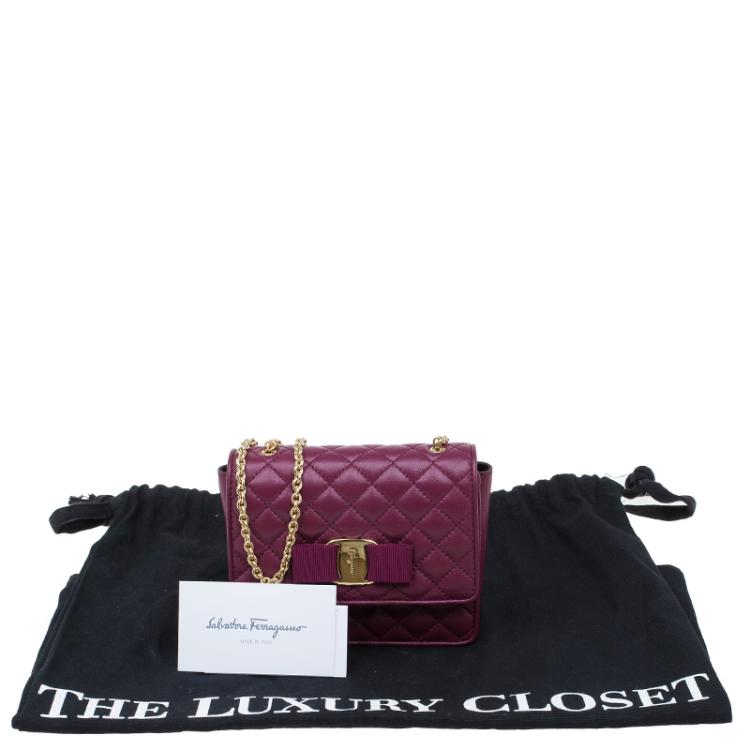 Pre Owned Salvatore Ferragamo Burgundy Quilted Leather Ginny Shoulder Bag