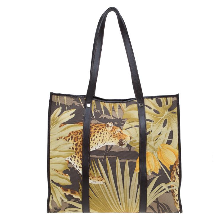 Pre Owned Salvatore Ferragamo Multicolor Printed Canvas and Leather Tote