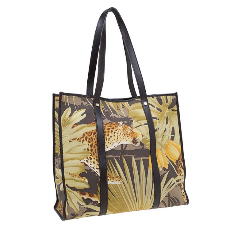 Pre Owned Salvatore Ferragamo Multicolor Printed Canvas and Leather Tote