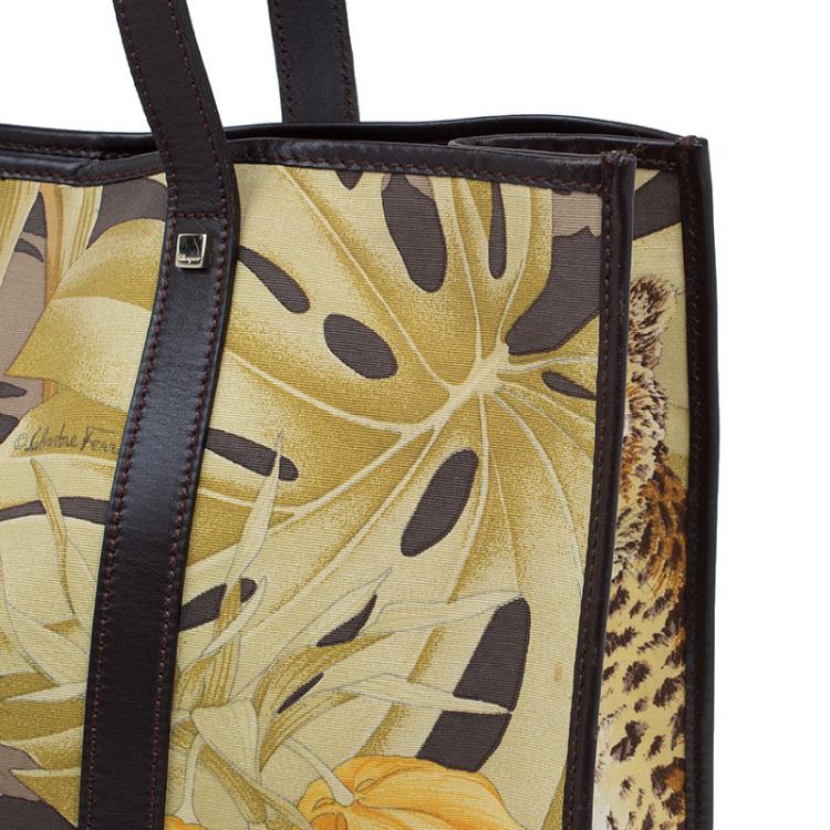 Pre Owned Salvatore Ferragamo Multicolor Printed Canvas and Leather Tote
