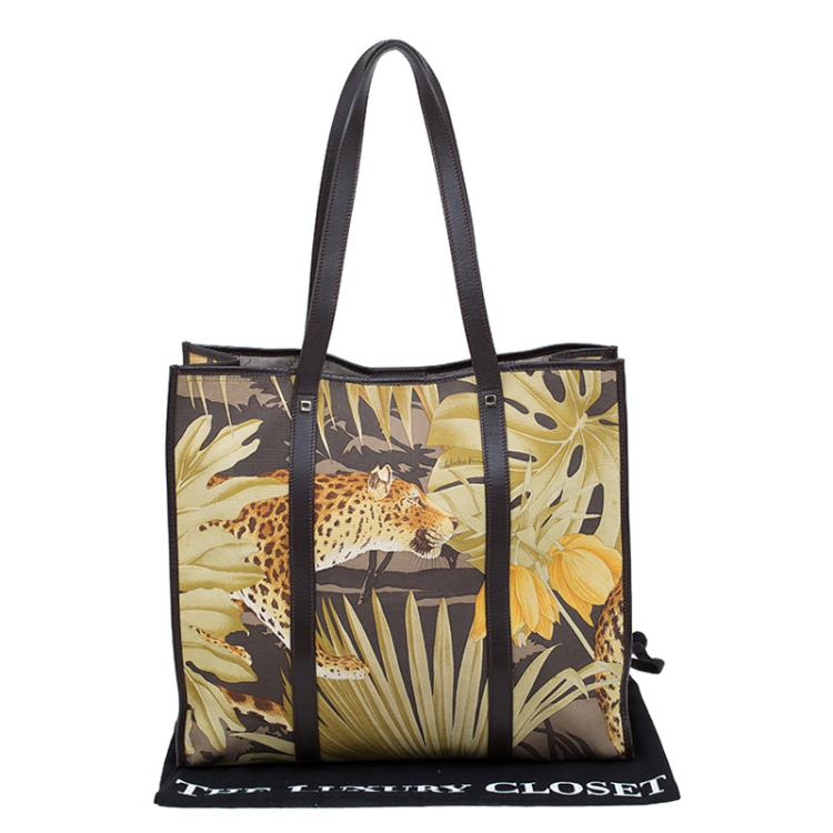 Pre Owned Salvatore Ferragamo Multicolor Printed Canvas and Leather Tote
