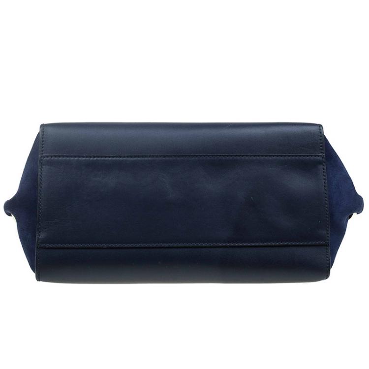 Pre Owned Salvatore Ferragamo Navy Blue Leather and Suede Medium Sofia Top Handle Bag