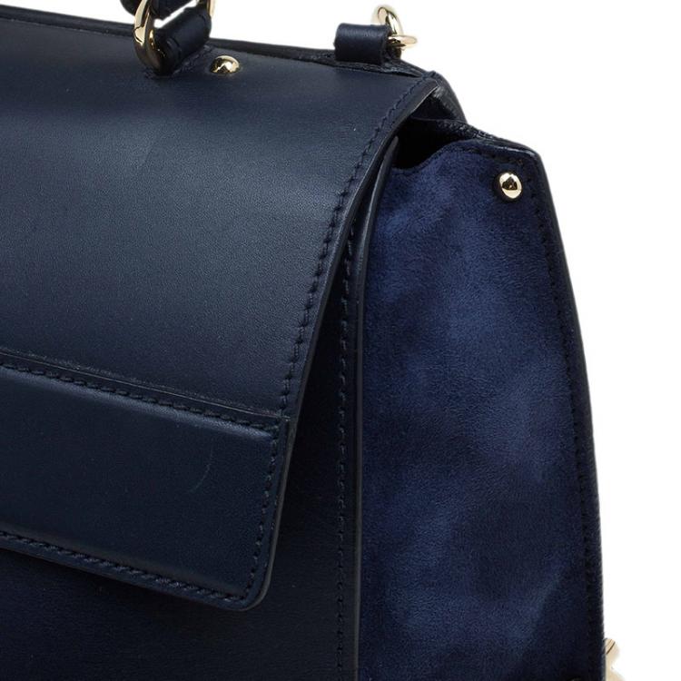 Pre Owned Salvatore Ferragamo Navy Blue Leather and Suede Medium Sofia Top Handle Bag