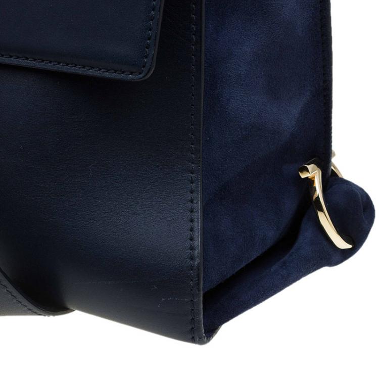 Pre Owned Salvatore Ferragamo Navy Blue Leather and Suede Medium Sofia Top Handle Bag