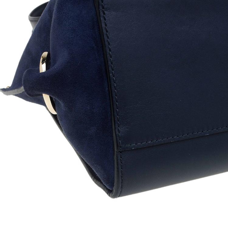 Pre Owned Salvatore Ferragamo Navy Blue Leather and Suede Medium Sofia Top Handle Bag