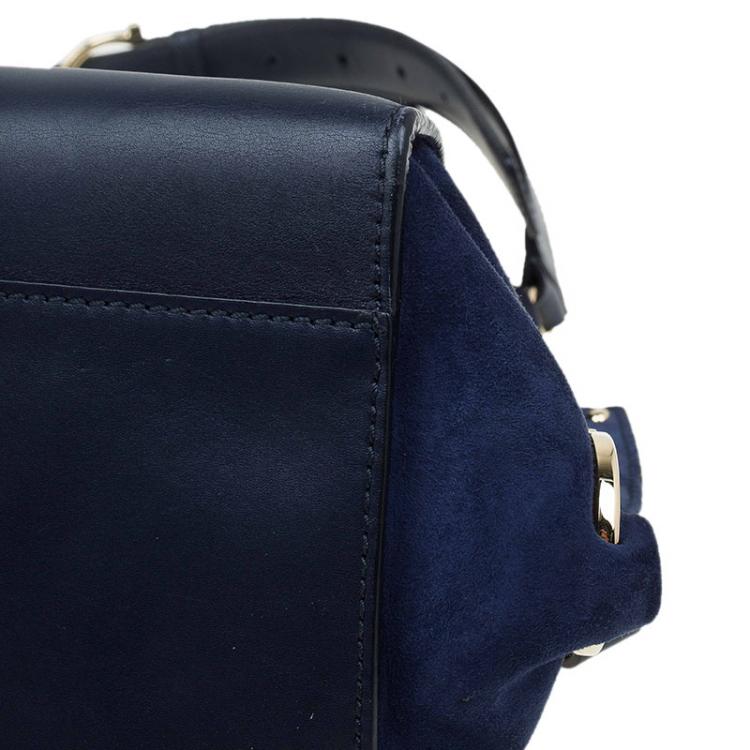 Pre Owned Salvatore Ferragamo Navy Blue Leather and Suede Medium Sofia Top Handle Bag