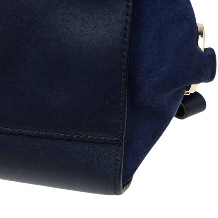 Pre Owned Salvatore Ferragamo Navy Blue Leather and Suede Medium Sofia Top Handle Bag