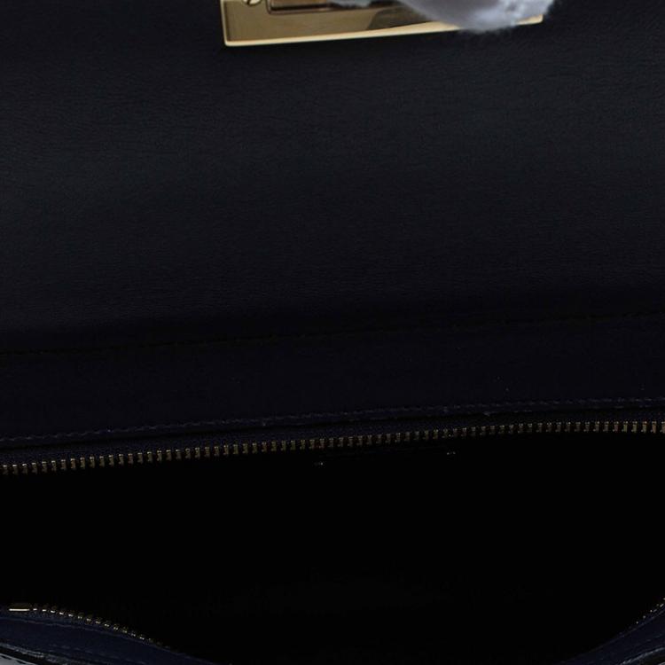 Pre Owned Salvatore Ferragamo Navy Blue Leather and Suede Medium Sofia Top Handle Bag