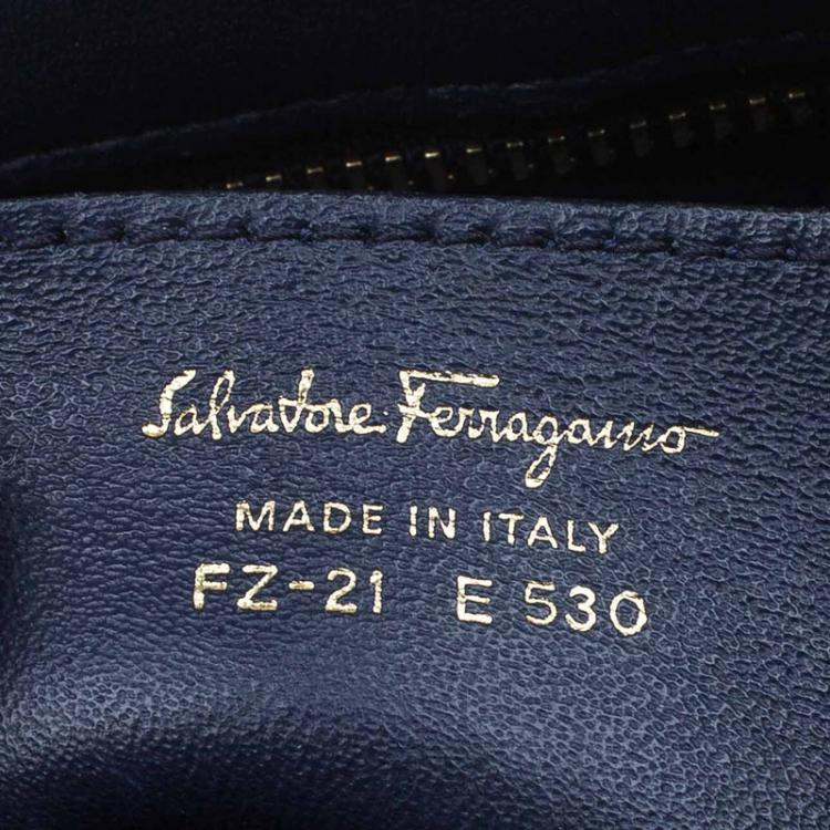 Pre Owned Salvatore Ferragamo Navy Blue Leather and Suede Medium Sofia Top Handle Bag