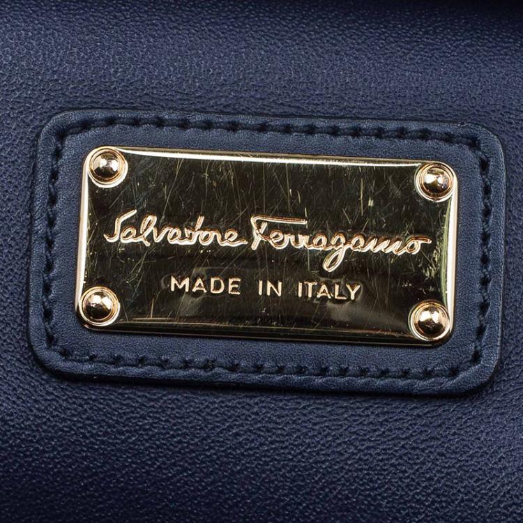 Pre Owned Salvatore Ferragamo Navy Blue Leather and Suede Medium Sofia Top Handle Bag