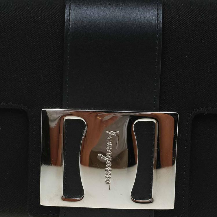Pre Owned Salvatore Ferragamo Black Fabric Flap Buckle Shoulder Bag