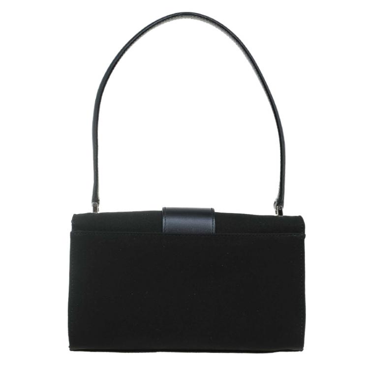 Pre Owned Salvatore Ferragamo Black Fabric Flap Buckle Shoulder Bag