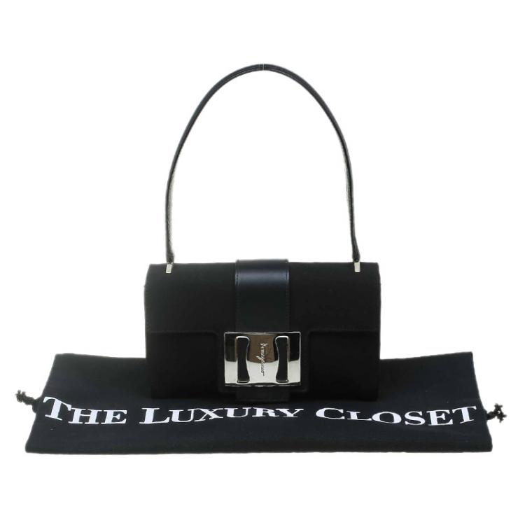 Pre Owned Salvatore Ferragamo Black Fabric Flap Buckle Shoulder Bag
