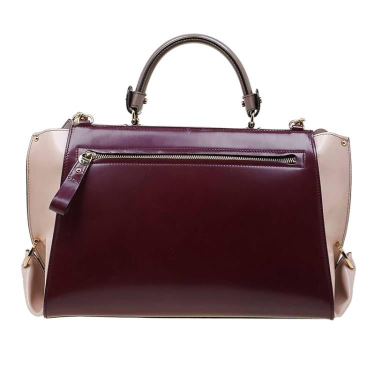 Pre Owned Salvatore Ferragamo Tri Color Glazed Leather Large Sofia Satchel 