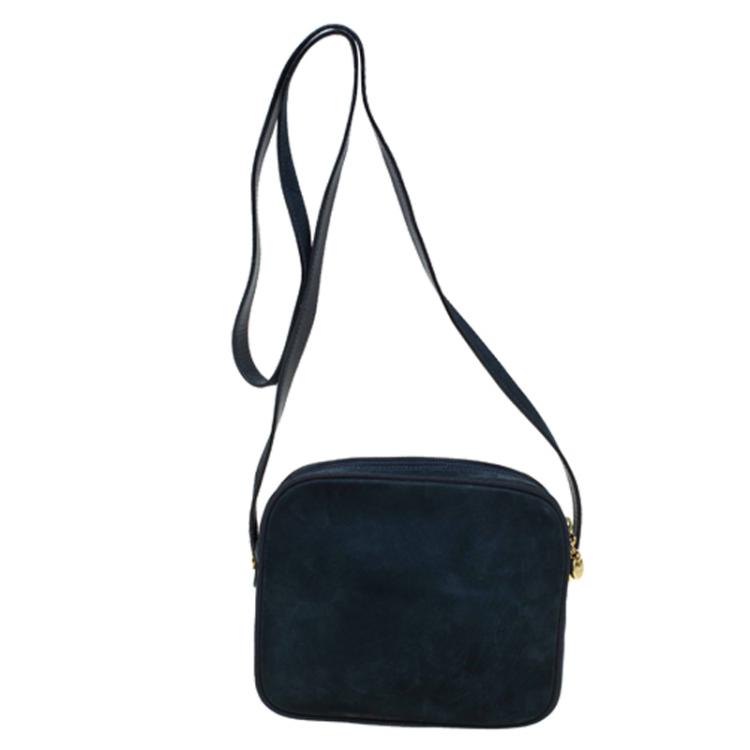 Pre Owned Salvatore Ferragamo Navy Blue Suede Vara Crossbody Bag