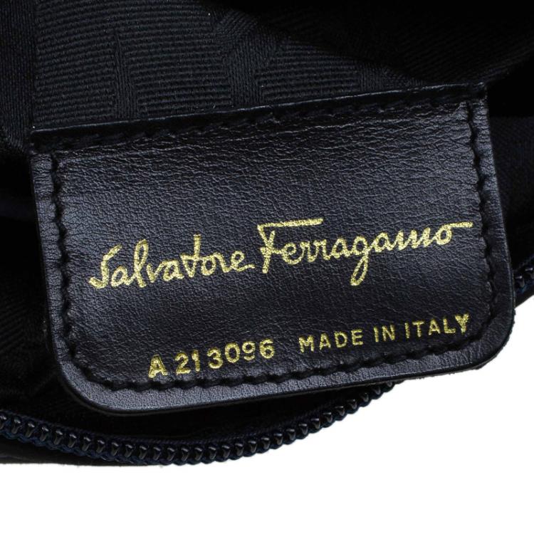 Pre Owned Salvatore Ferragamo Navy Blue Suede Vara Crossbody Bag