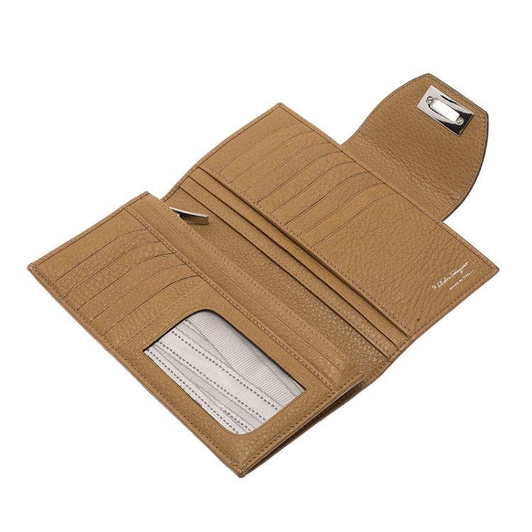 Pre Owned Salvatore Ferragamo Tan Leather Gancio Continental Wallet