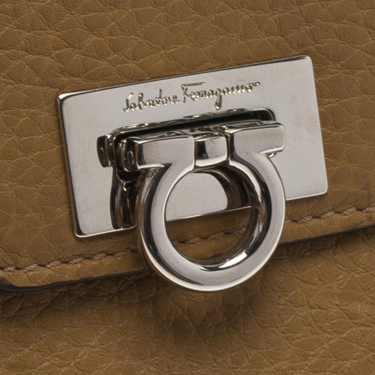 Pre Owned Salvatore Ferragamo Tan Leather Gancio Continental Wallet