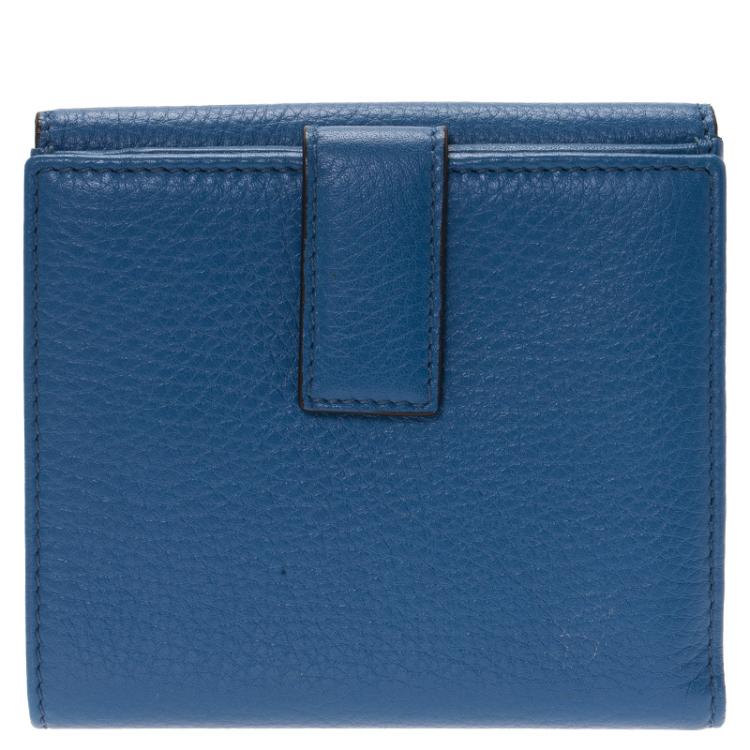 Pre Owned Salvatore Ferragamo Blue Leather Tri Fold Wallet