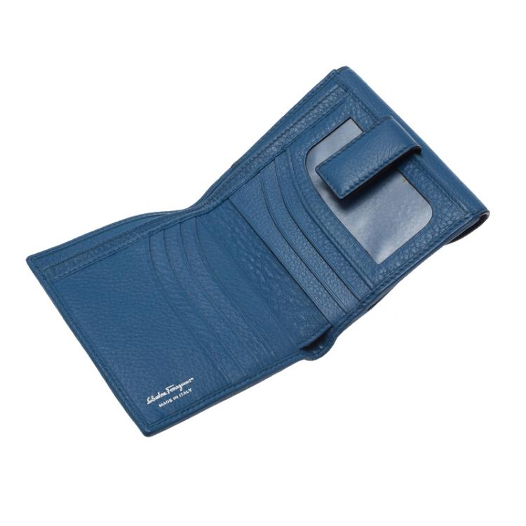 Pre Owned Salvatore Ferragamo Blue Leather Tri Fold Wallet