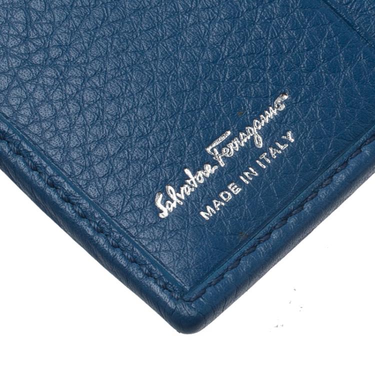 Pre Owned Salvatore Ferragamo Blue Leather Tri Fold Wallet
