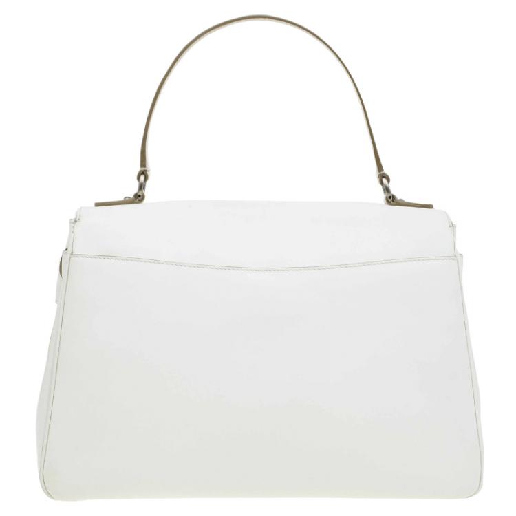 Pre Owned Salvatore Ferragamo Off White Leather Top Handle Bag