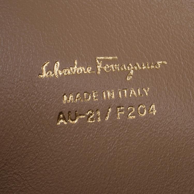 Pre Owned Salvatore Ferragamo Brown Vertical Stripe Leather Marlene Tote