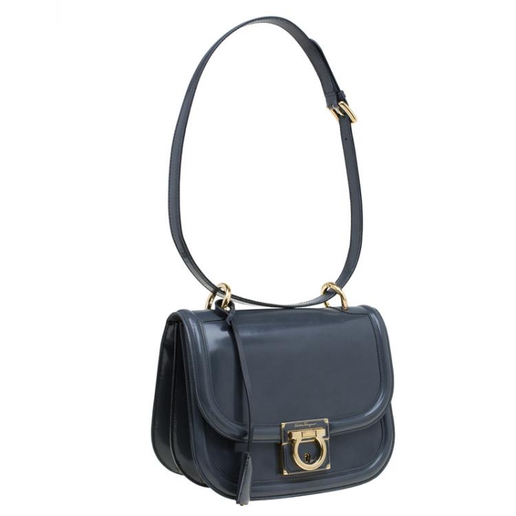 Pre Owned Salvatore Ferragamo Grey Patent Leather Jody Shoulder Bag