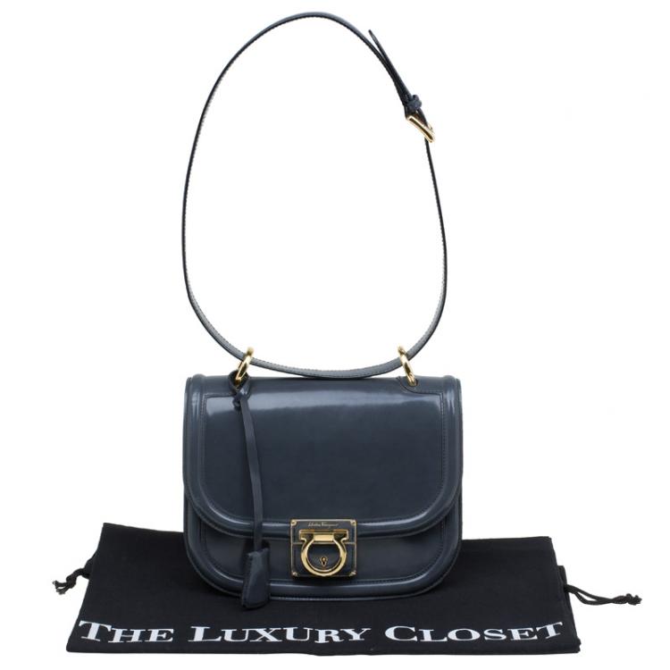 Pre Owned Salvatore Ferragamo Grey Patent Leather Jody Shoulder Bag