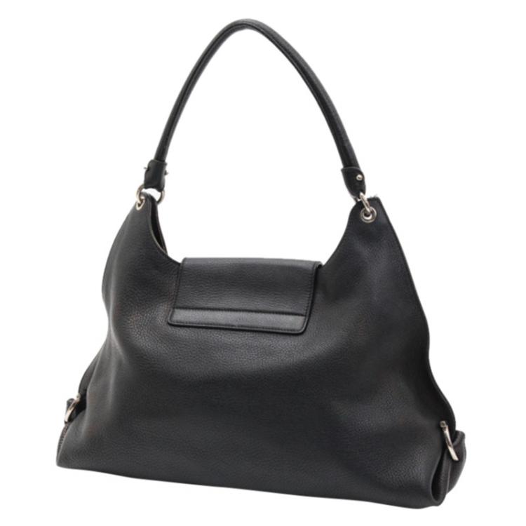 Pre Owned Salvatore Ferragamo Black Pebbled Gancini Leather Fanisa Shoulder Bag