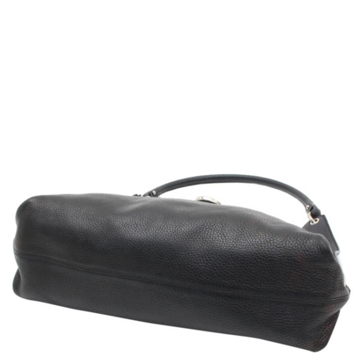 Pre Owned Salvatore Ferragamo Black Pebbled Gancini Leather Fanisa Shoulder Bag