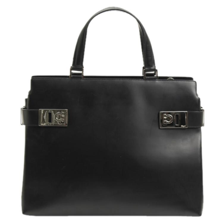 Pre Owned Salvatore Ferragamo Black Leather Tote