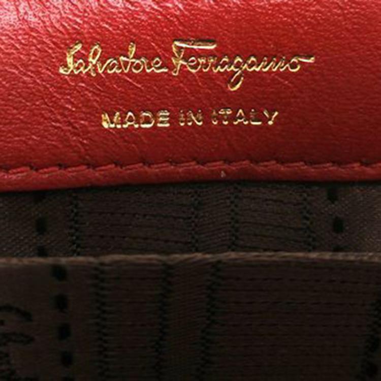 Pre Owned Salvatore Ferragamo Red Patent Leather Chain Shoulder Bag