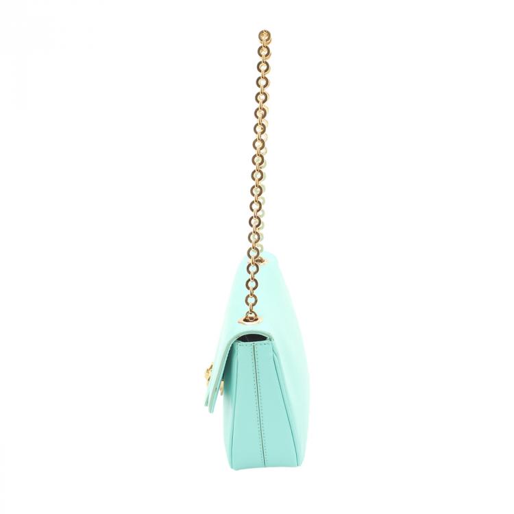 Pre Owned Salvatore Ferragamo Mint Green Leather Gancini Flap Bag