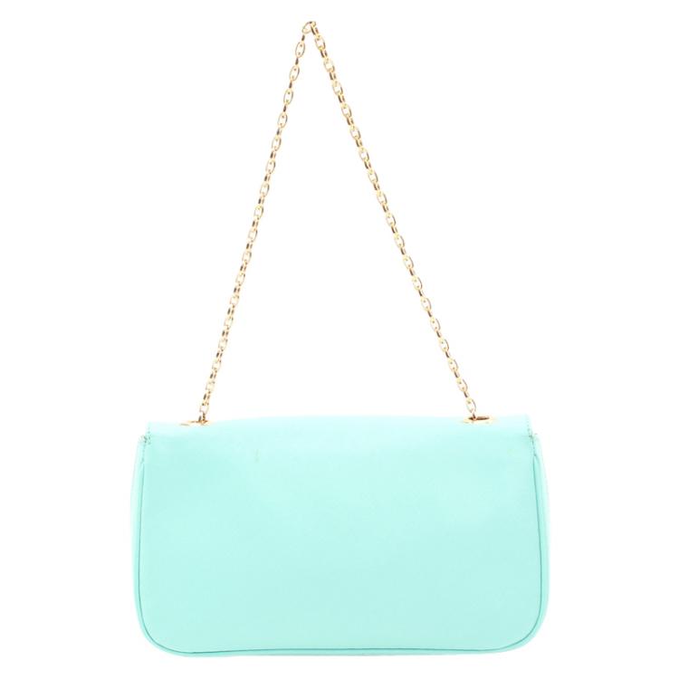Pre Owned Salvatore Ferragamo Mint Green Leather Gancini Flap Bag
