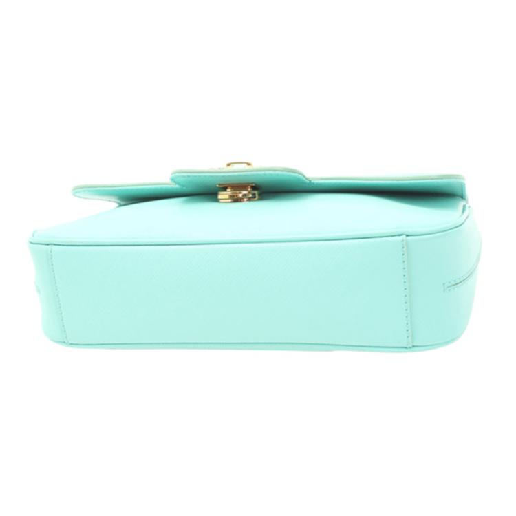 Pre Owned Salvatore Ferragamo Mint Green Leather Gancini Flap Bag