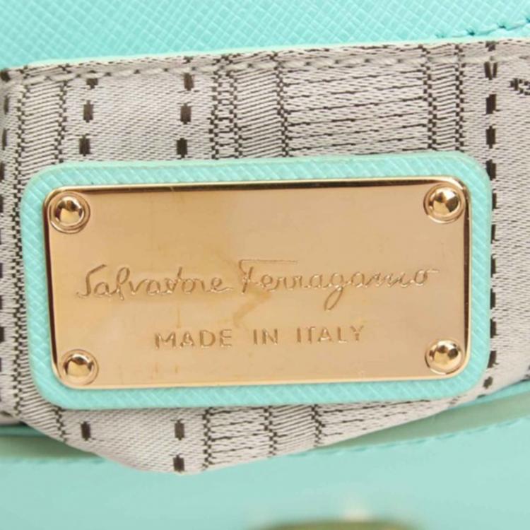 Pre Owned Salvatore Ferragamo Mint Green Leather Gancini Flap Bag