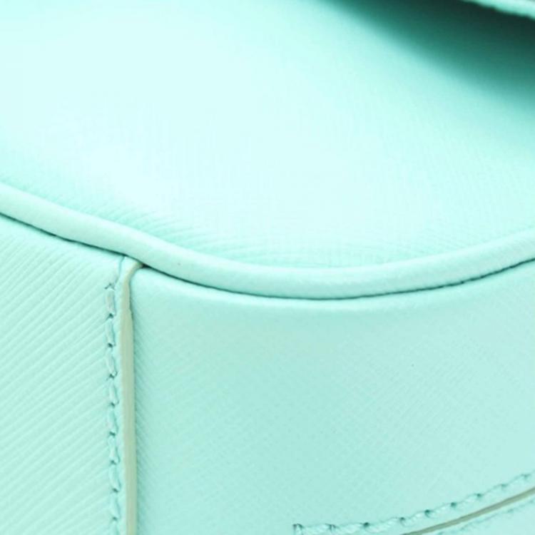 Pre Owned Salvatore Ferragamo Mint Green Leather Gancini Flap Bag