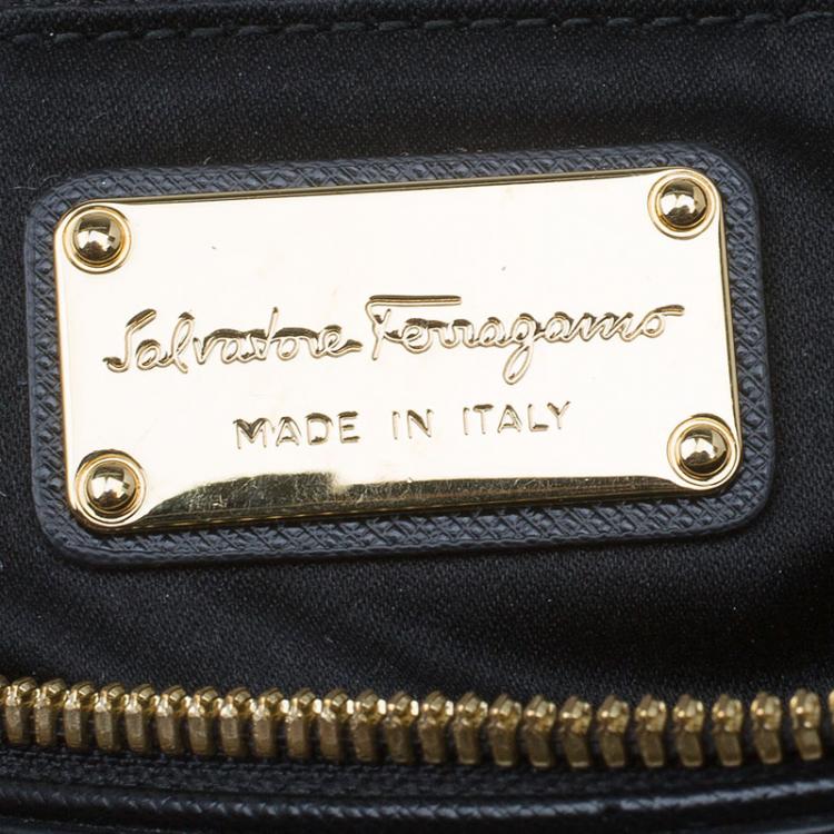 Pre Owned Salvatore Ferragamo Black Leather Bowling Bag